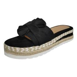 Sandalen Damen Espadrilles Pantoletten Plateau Schleife Flache Sandaletten Peep Toe Strand Hausschuhe Frauen Sommerschuhe Bequeme Strandsandalen Celucke (Schwarz, 39) von Celucke Sandalette