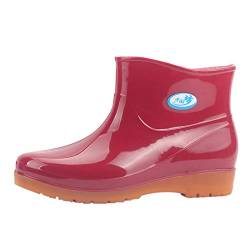 Celucke Gummistiefel Damen Kurzschaft mit Gefüttert Regenstiefel Wasserdicht Kurze Winterstiefel Warme Regenschuhe Schlupfstiefel Rain Boots von Celucke