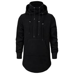 Celucke Herren Hoodie Lang Kapuzenpullover Hoher Kragen Pulli Sweatshirt mit Tunnelzug Übergangspullover Einfarbig Casual Verlängerter Saum Tops von Celucke