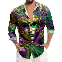 Celucke Karneval Hemd Musterhemd Glänzend Fasching T-Shirt mit Knopfleiste Kostüm Disco Langarmhemd Regular Fit Business Hemd Hochzeit, Freizeit von Celucke