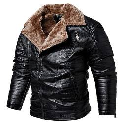 Celucke Pilotenjacke Herren Lederjacke gefütterter Winterjacke aus Kunstleder mit Kunstpelzfutter, Männer Winter Warme Jacke Vintage Bikerjacke von Celucke