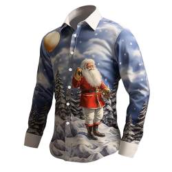 Celucke Weihnachten Hemd Herren Hawaii Hemd 3D Druck Slim Fit Hemden Weihnachtspullover Lustig mit Blumenmuster Langarm Ugly Shirt Freizeithemd X-Mas Hawaiihemd von Celucke