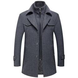 Herren Wintermantel Slim Fit Zweiteiliger Mantel für Business Freizeit Wollmantel mit Stehkragen Peacoat Warmer Integrierter Innenjacke Kurzmantel Winter Coat Men Peaky Blinders Mantel Herrenmäntel von Celucke