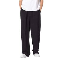 Leinenhose Herren Lange Sommer Jogginghose Freizeithosen Leinenhosen Lose Fit Hosen Mit Weitem Bein Geradem Bein Lässige Hose Sporthosen Aus Baumwolle Und Leinen Atmungsaktiv Bequeme Yogahose von Celucke