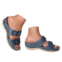 Orthopädische Schuhe Damen Sommer Keil Orthopädische Sandalen Mit Weiches Fußbett Pantoffeln PU Leder Blume Hohlsandalen Vintage Peep Toe Plateau Freizeit Pantoletten Outdoor Strand Hausschuhe von Celucke