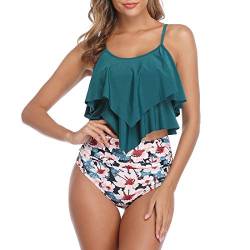 Century Star Tankini Damen Bauchweg Badeanzug Damen Bademode Set Damen Sommer Elegant Badeanzüge für Damen Tankini Oberteil mit Badeshorts Blau-Pink 38-40 von Century Star