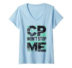 Damen CP Won't Stop Me Cerebralparese Awareness Grünes Band T-Shirt mit V-Ausschnitt von Cerebral Palsy Awareness Gifts