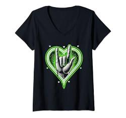 Damen Cerebral Parsy Handzeichen CP Warrior Green Ribbon T-Shirt mit V-Ausschnitt von Cerebral Palsy Awareness Gifts