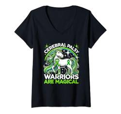 Damen Einhorngrüne Zerebralparese-Krieger sind magisch T-Shirt mit V-Ausschnitt von Cerebral Palsy Awareness Gifts