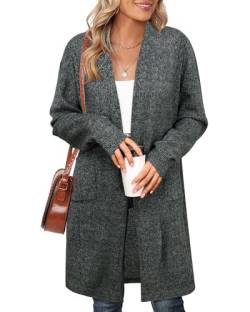 Cerrlop Casual Schwarzer Strickmantel Damen: Warmer Cardigan - Damen Strickjacke Sommer - Büro Strickmantel Lang Damen - Langärmelige Strickjacke von Cerrlop