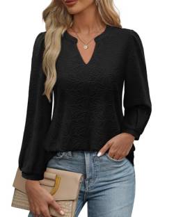 Cerrlop Langarmshirt Damen Elegant Festlich: V-Ausschnitt Locker Tunika Damen - Business Outfit Damen Herbst - Lochstickerei Bluse Langarm Swing Saum Freizeit Oberteil - Lässig Doppellagige Tunika von Cerrlop