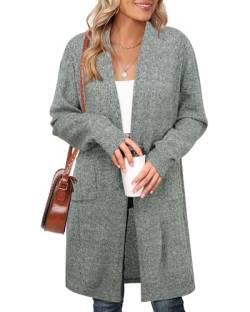 Cerrlop Strickmantel Lang Damen Grau: Strickjacke mit Taschen Lang Damen - Praktischer Mantel Für Frauen - Jacke Lang Damen - Lässiger Strickcardigan von Cerrlop