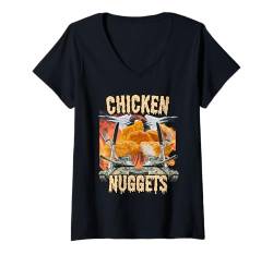 Damen Lustiges Huhn Nugget Bootleg Hardcore Flames Meme T-Shirt mit V-Ausschnitt von Unhinged Chicken Nugget Memes