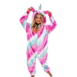 Ceruwum Einhorn Schlafoveralls für Mädchen Fleece Schlafanzug Einhorn Strampelanzug Onesie (Rosa/Lila/Blau, 4-5 Jahre) von Ceruwum