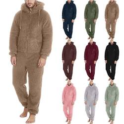 Cexiakong Jumpsuit Herren Teddy Fleece Schlafanzug Einteiler Mit Zip Winter Fluffy Pyjama Overall Mit Kapuze Relaxed Fit Nachtwäsche Warm Flauschig Schlafoverall Lang Plüsch Ganzkörperanzug Angenehm von Cexiakong