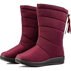 Women Snow Boots Waterproof Fur Lined Ladies Flat Shoes Warm Booties,Outdoor Walking Winter Warm Snow Boots (red,44) von CgamlYunneyl