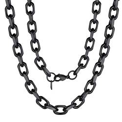 ChainsPro Mode Herren Damen Halskette Edelstahl 8mm breit Panzerkette Glieder Link Gliederkette 71cm lang Schwarz O Kette Flache Abschneiden O Kette Rolo Kette von ChainsPro