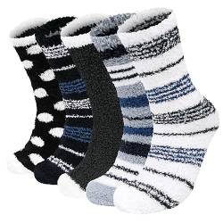 Chalier Cozy 5 Paar Flauschige Kuschelsocken Herren Gemütliche Thermische Bettsocken aus Korallenfleece, Dicke Weiche und Bequeme Plüschsocken im Winter Socken, EU-Größe 38-46, Mehrfarbig von Chalier Cozy