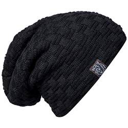 Chalier Herren Strickmütze Wintermütze warme Winter Beanie Mütze mit Fleece Innenfutter Schwarz MEHRWEG von Chalier