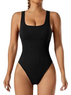 Channo Damen Sportlicher Einteiler ohne Ärmel Jumpsuit Eng anliegender Bodycon Overall Lässiger Stil für Yoga und Fitness (Pack1 Schwarz L) von Channo