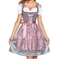 Chanpning Dirndl-Komplettsets für Damen, Oktoberfest Damen Outfit Dirndel Dirdl Blick Unters Blau Kurzarm Bierkleid Bühnenkleid Rüschen Trachtenkleid für Frauen Mädchen Oktoberfest Outfit von Chanpning