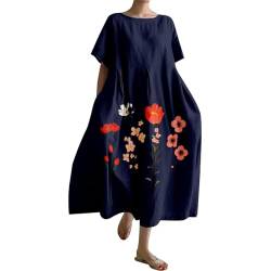 Damen Strandkleid Sommerkleid Mit Taschen Einfarbig/Blumen Sommerkleid Damen Große Größen Kleid Sommer Damen Lang Knielang A-Linie Sommerkleid Damen Strandkleid Sommerkleid Midi von Chanpning