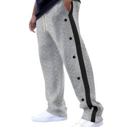 Herren Jogginghose Gefüttert Herrenhose mit Weitem Bein und Farbblock Jacquard Knöpfen Sweatpants Baumwolle Gestrickter Jacquard Winter Warme Sweathose Lange Sporthose Jogging Hose mit Tasche von Chanpning