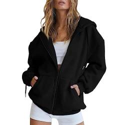 Hoodie Damen Sweatjacke 2024 Kapuzenjacke Fall Winter Lang Sweatshirt Kapuzenpullover mit Kapuze Reißverschluss Mantel Oversize Pullover Vintage Freizeitjacke Sweatshirt College Jacke Übergangsjacke von Chanpning