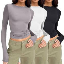 Langarmshirt Damen Skims, Crop Tops Langarm Y2K Top Rundhals Shirt Einfarbig Oberteile Basic Cropped Tshirt Casual Athletisches Blusen Teenager Streetwear Slim Fit Enges Clothes Stockholm Style von Chanpning