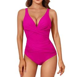 Push Up Bikini Damen Sexy V Ausschnitt Bauchweg Monokini High Waist Push Up SSe Größe Bikini Bügel Bh Einteilige Bademode Mit Kontrast-Mesh Baden Sport Up Bademode Einfarbig Bikini Badeanzug von Chanpning