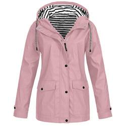 Regenjacke Damen Wasserdicht Winddichter Atmungsaktiv Regenmantel Regenparka mit Kapuze Leichte Dünne Windbreaker Übergangsjacke Große Größen Fahrrad Windjacke Trenchcoat Wandern Sommerjacke S-5XL von Chanpning