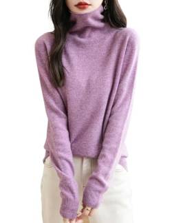 Chanyarn Damen Herbstpullover Rollkragen 100% Merinowolle 2024 First-Line Ready to Wear Langarm nahtlosem Strick Winter Elegant Cashmere Pullover (Violett,XL) von Chanyarn