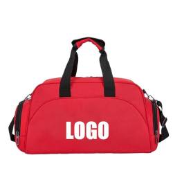 Personalisierte Sport Reisetasche für Damen und Herren – Individuelle Logo Text Namen Übernachtungs Wochenend Tragetasche mit Schuhfach – Reise Yoga Training Fitness Tasche Red,44x27x16cm von Chaorwe