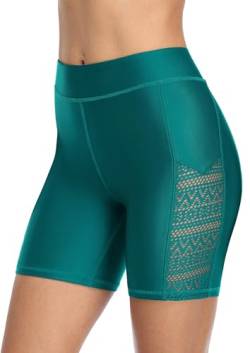 Charmo Damen Badeshorts Bauchkontrolle High Waist Badehose Enge Kurz Baderadler Große Größen UV Schutz Schwimmshort mit Aussparungen von Charmo