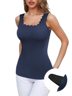 Charmo Top Damen Tank Top Basic Unterhemd ärmellose Bluse Elegante Oberteile BH Hemd mit Cups Tanktops Frauen Blau von Charmo