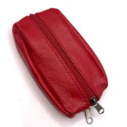 Charmoni - Herren-Geldbörse – Geldbörse – mit Schlüsselring – mehrere Reißverschlusstaschen – aus echtem Leder – für Herren und Damen, rot, one size, Klassisch von Charmoni
