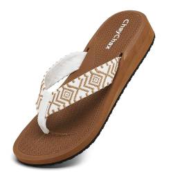 ChayChax Zehentrenner Damen Bequem Flip Flops Sommer Pantoletten Plateau Pantoffeln rutschfest Badelatschen,Weiß,37 EU von ChayChax