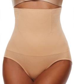 CheChury Bauchweg Unterhose Damen Slips Shapewear Damen Miederhose Hohe Taille Miederslips Nahtlose Body Shaper Figurenformender Shaping Unterwäsche Miederpants Kontrolle Body Shaper，Beige，XL-2XL von CheChury