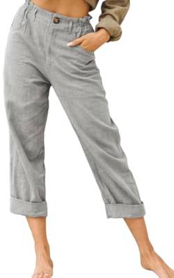 CheChury Hose Damen Leinen Sommerhose Casual Leichte Baumwolle Leinenhose Stoffhose Bequeme Luftige Freizeithose Geschnitten Hose Palazzo Hose Gerades Bein Hosen Strandhose Mit Taschen von CheChury