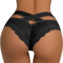 CheChury String Tanga Damen Sexy Dessous Niedrige Taille String Tangas Spitze Unterhosen Damen Tanga Spitze Slips Spitzen Unterwäsche Frauen Bikini Panty Boxershorts Sexy Panties Dessous,Schwarz,S von CheChury