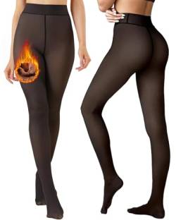 CheChury Strumpfhosen Damen Winter Thermo Strumpfhose Fleece Gefüttert Gefälschte Durchscheinend Plüschstrümpfe Thermostrumpfhosen Damen Thermo Leggings Pantyhose Warme Fleece Winterstrumpfhose,BR,S-M von CheChury