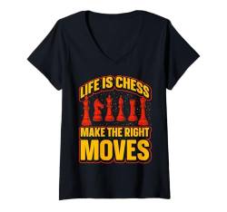 Damen Das Leben ist Schach, mache die richtigen Züge. Spieler: King Queen T-Shirt mit V-Ausschnitt von Checkmate Chess Club Funny Christmas Tee