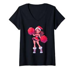 Damen Weihnachten Cheerleading Santa Cheerleader Xmas Cheerleading T-Shirt mit V-Ausschnitt von Cheerleading Geschenk für Cheerleader