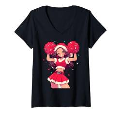 Damen Weihnachten Cheerleading Santa Cheerleader Xmas Cheerleading T-Shirt mit V-Ausschnitt von Cheerleading Geschenk für Cheerleader