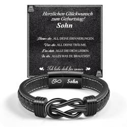 CheersLife Geburtstagsgeschenk für Männer Sohn Armband Herren Leder Armbänder Gravur Sohn Herren Lederarmband Geschenke für Männer Junge Sohn 15 18 21 30 40 Geburtstag (Schwarz) von CheersLife