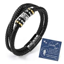 CheersLife Valentinstag Geschenke Für Ihn Männer Geschenke Lederarmband Herren Männer Armband Ich Liebe Dich Geschenke Für Männer Armband Herren Personalisierte Geburtstagsgeschenk Für Männer 3 Lagen von CheersLife