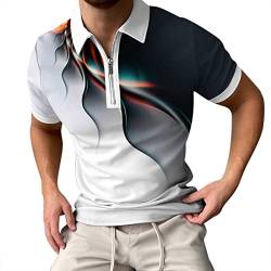 Poloshirt Herren, Herren Kurzarm T Shirts 3D Druck Bunt Polohemd Zipper Freizeithemden Männer Umlegekragen T-Shirt Sommer Slim Fit Sports Golf T-Shirts Businesshemden von Chejarity