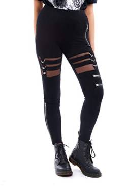 Chemical Black Punk Gothic Inka Durchsichtiger Spitzenreißverschluss Lange Leggings Hose - Schwarz (L - DE 38-40) von Chemical Black