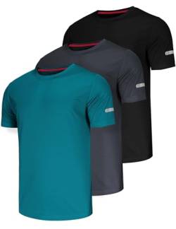 3er Pack Sport Tshirts Funktionsshirt Herren Men Gym Shirt Schnelltrocknend Atmungsaktive Trainingsshirt Schnelltrocknend Atmungsaktiv Trainingsshirt Herren Laufshirt Kurzarm-Black/White/Green-3XL von Chenjunrong