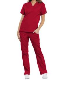 Cherokee Damen OP-Oberteil Originals - Kasack Oberteil - OP-Oberteil - Klinik-Hemd - Klinikkleid - Schlupfkasack - V-Ausschnitt - Scrubs - Medizinische Berufsbekleidung - Rot - L von Cherokee